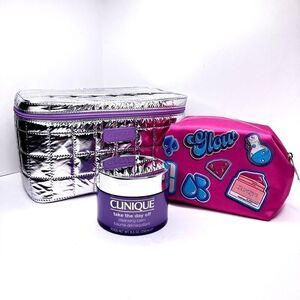Set of (2) Clinique makeup bags & Take The Day Off 8.5 oz makeup remover